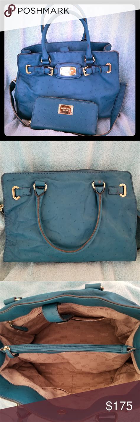 michael kors large teal ostrich hamilton satchel|michael kors hamilton.